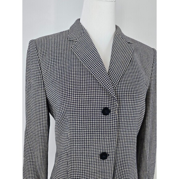 Vintage ARMANI COLLEZIONI Houndstooth Blazer Sz 6 Made In Italy Black & Tan - Picture 4 of 9